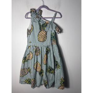 Derhy Kids Green Pineapple One Shoulder Beaded Maxi Dress Sz 10/12